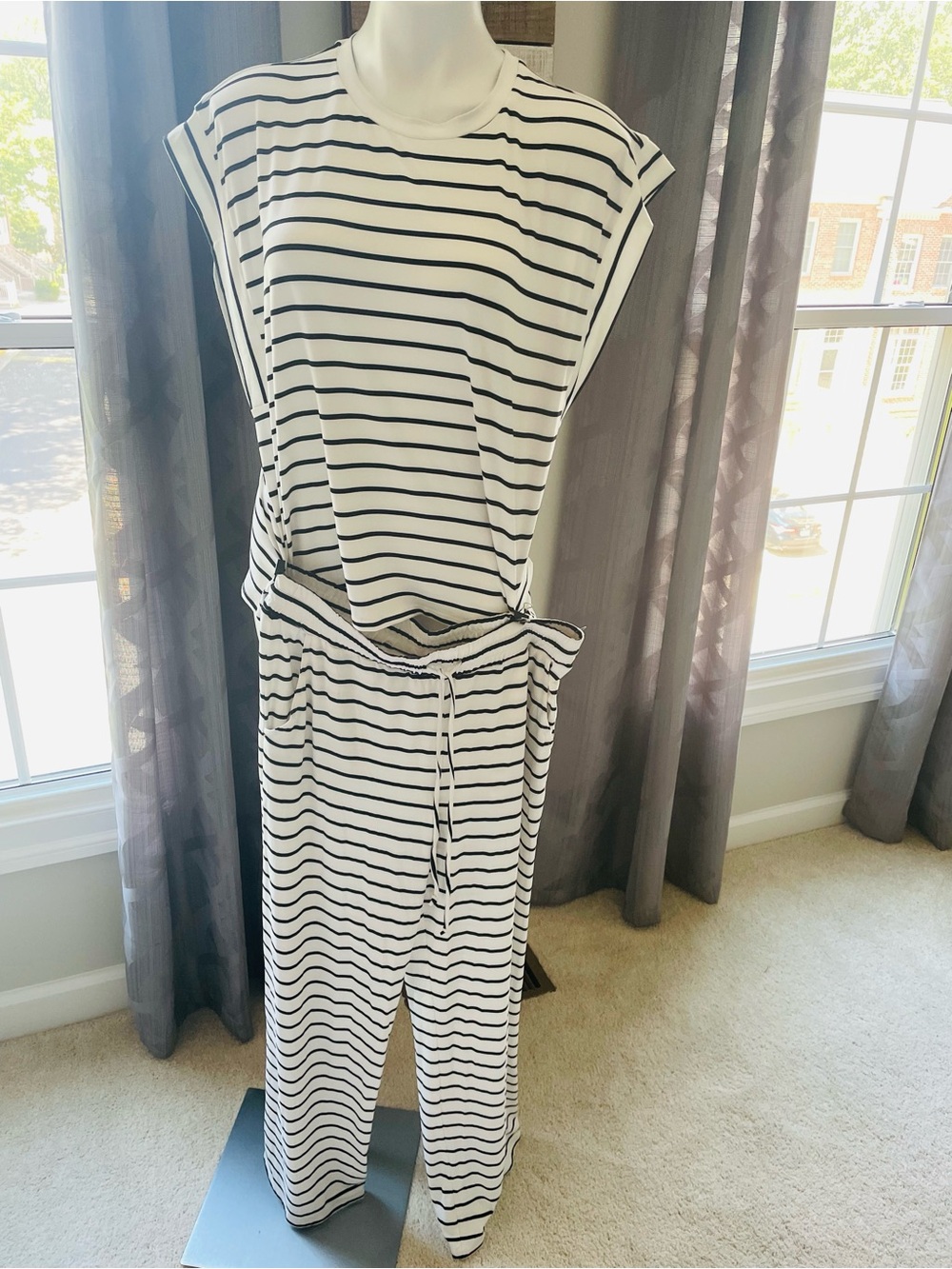 [BoBeau] Striped Short Sleeve & Pant Sleep Set - Black/White